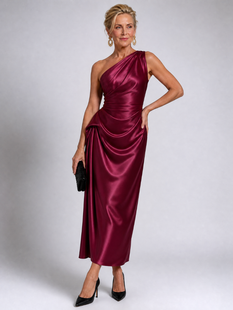 Zeima | Robe Midi Drapée Satinée à Une Épaule