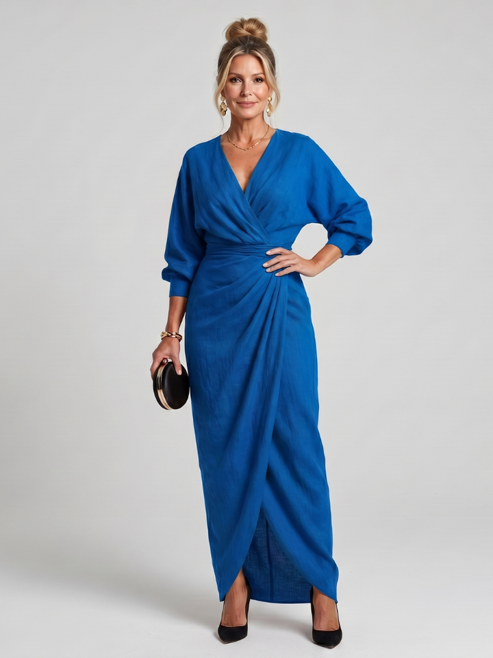 Auvelle | Robe midi à manches longues avec drapé croisé