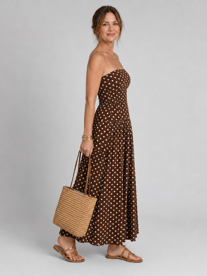 Auvelle | Robe Midi Sans Bretelles à Motif Pois