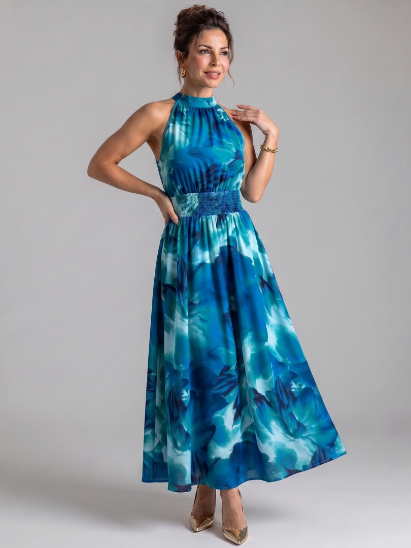 Olivia | Robe Midi Imprimé Abstrait à Taille Roulée