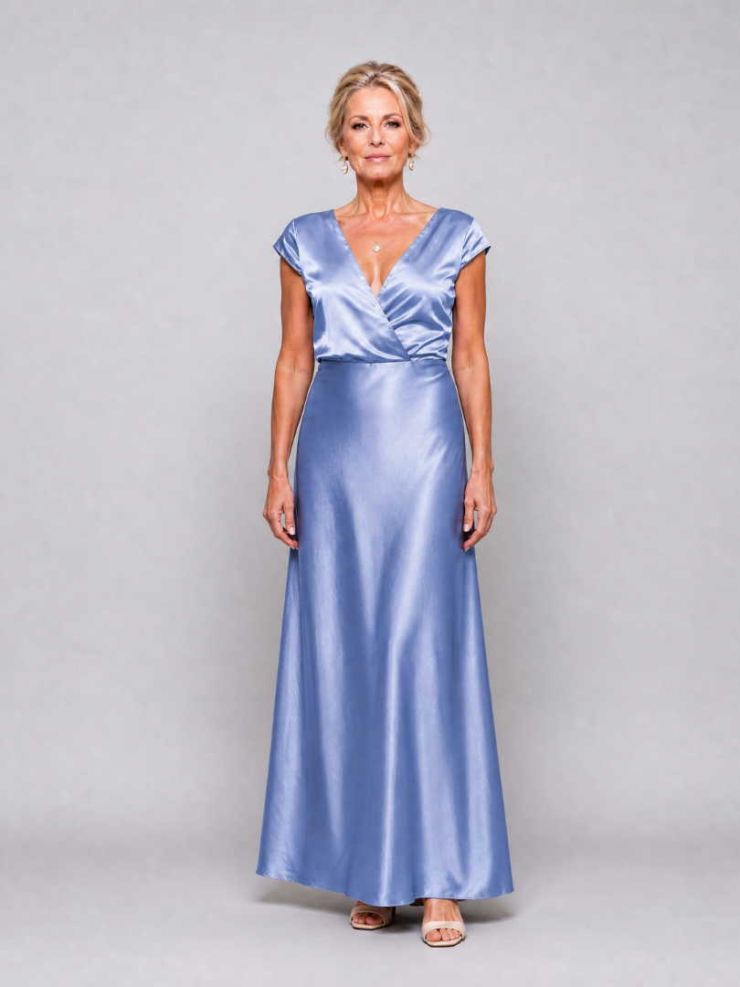 Samouse | Robe Maxi à Manches Courtes et Corsage Drapé