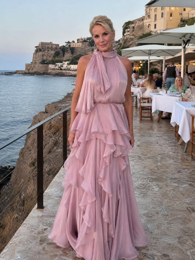 Melisande | Robe Maxi à Encolure Halter avec Volants