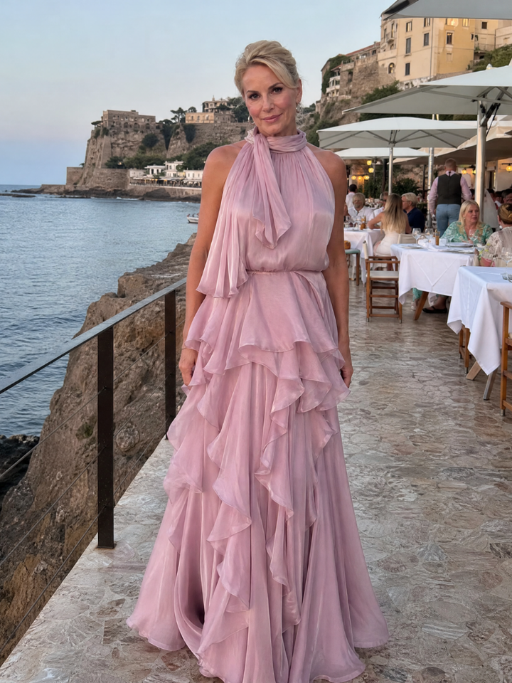 Melisande | Robe Maxi à Encolure Halter avec Volants