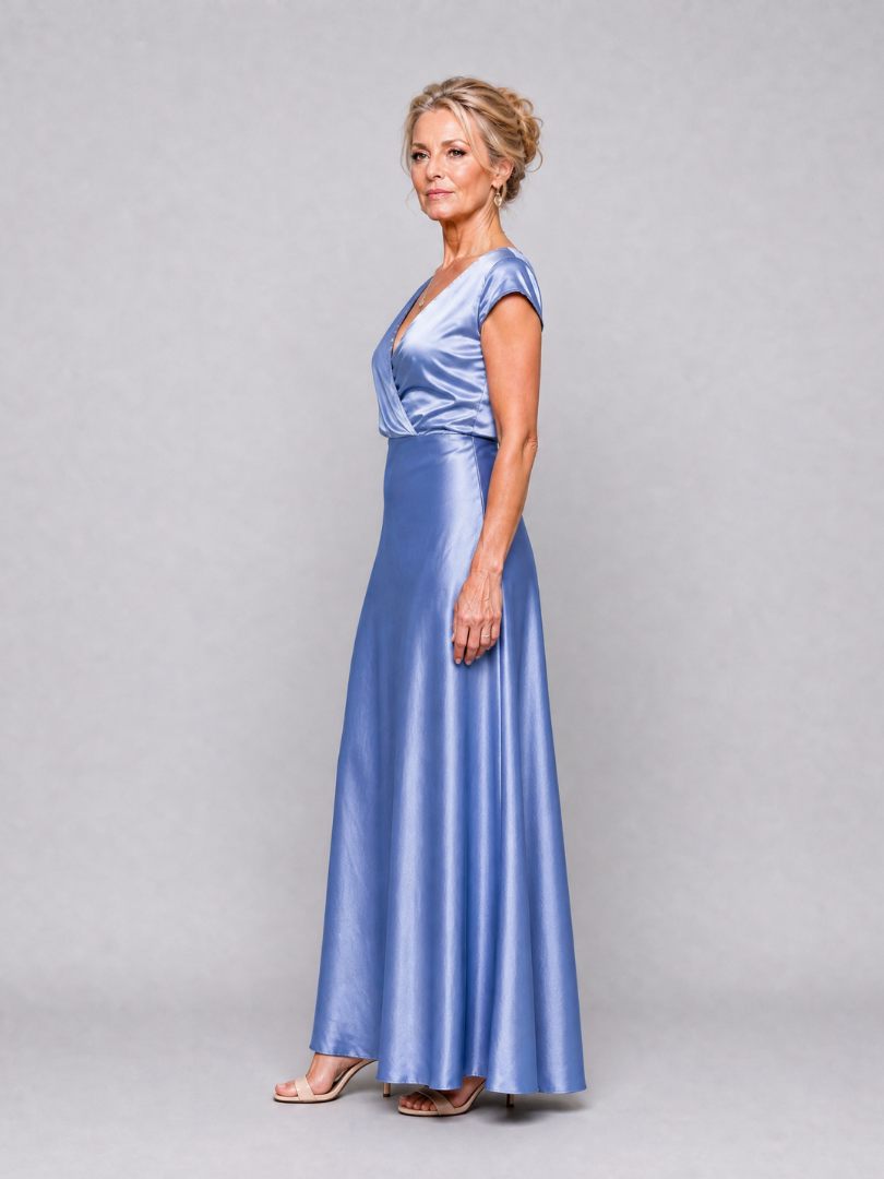 Samouse | Robe Maxi à Manches Courtes et Corsage Drapé