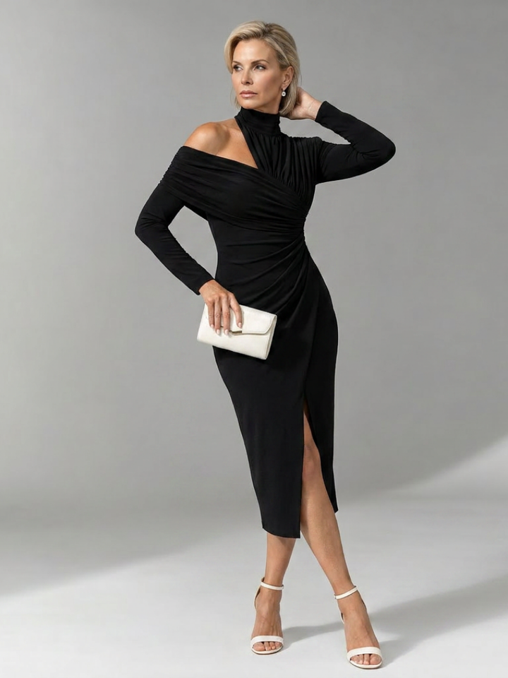 Viano | Robe Midi Drapée à Une Épaule