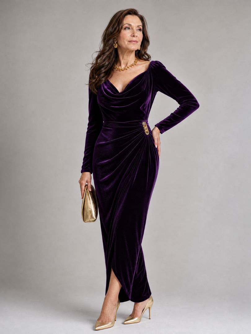 Samiol | Robe Midi Satin à Col Drapé
