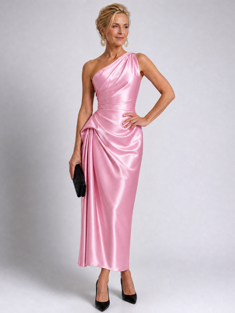 Zeima | Robe Midi Drapée Satinée à Une Épaule