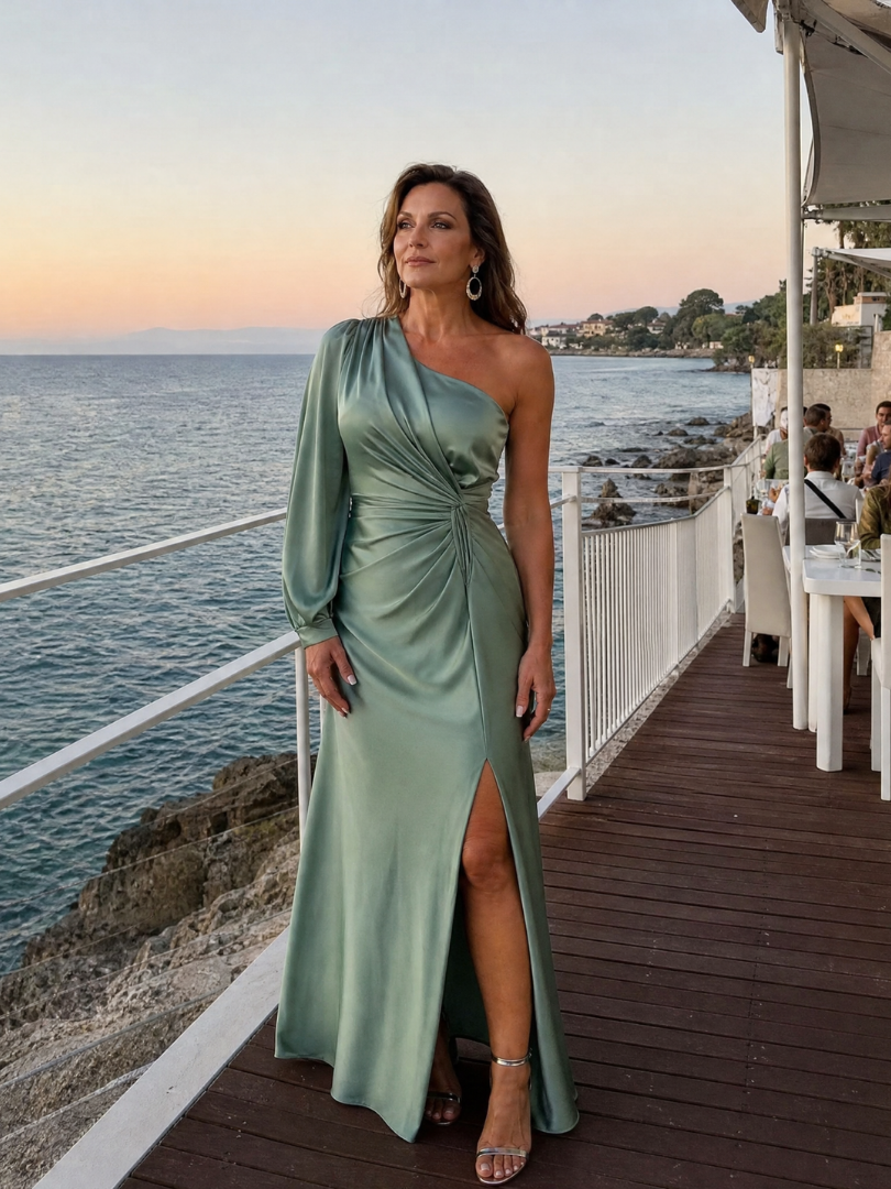 Roniol | Robe Maxi Drapée à Épaule Dénudée