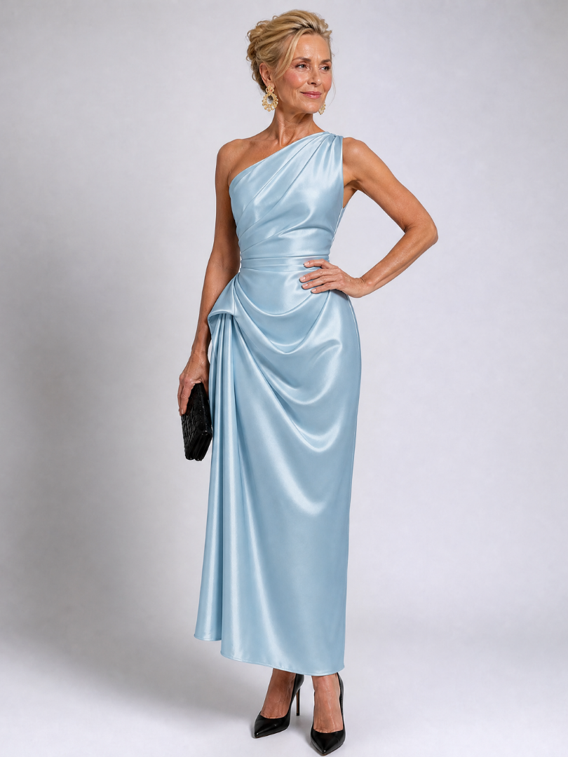 Zeima | Robe Midi Drapée Satinée à Une Épaule