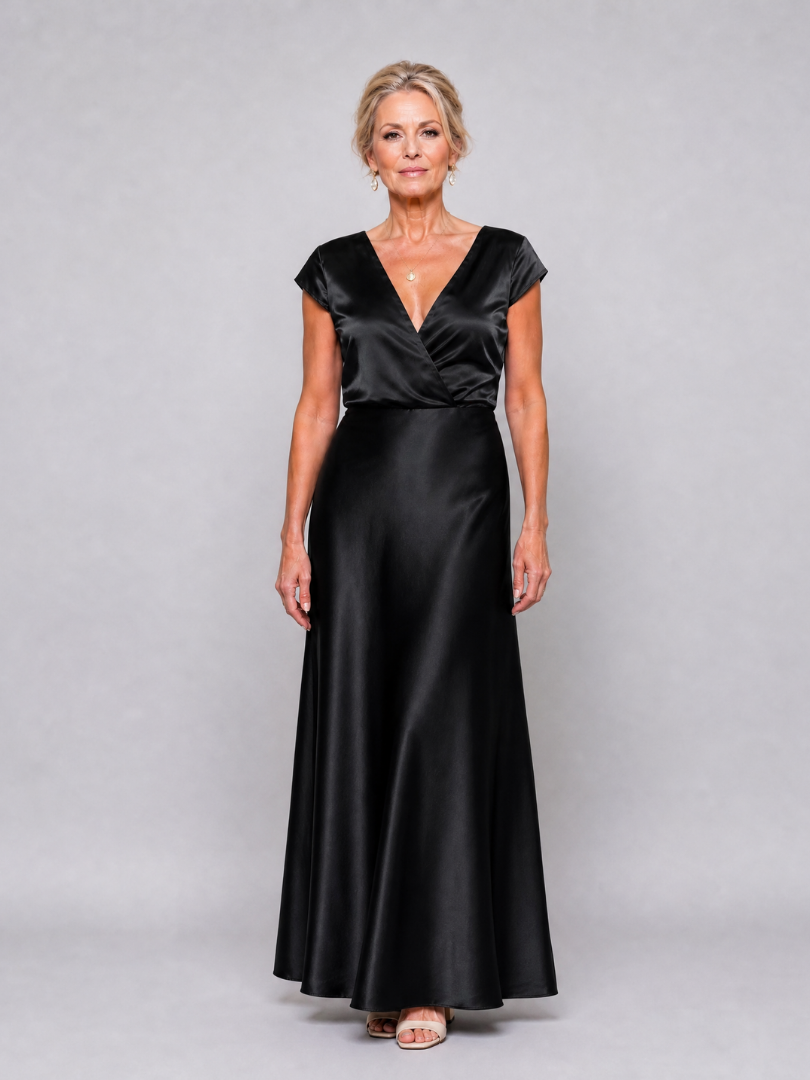 Samouse | Robe Maxi à Manches Courtes et Corsage Drapé