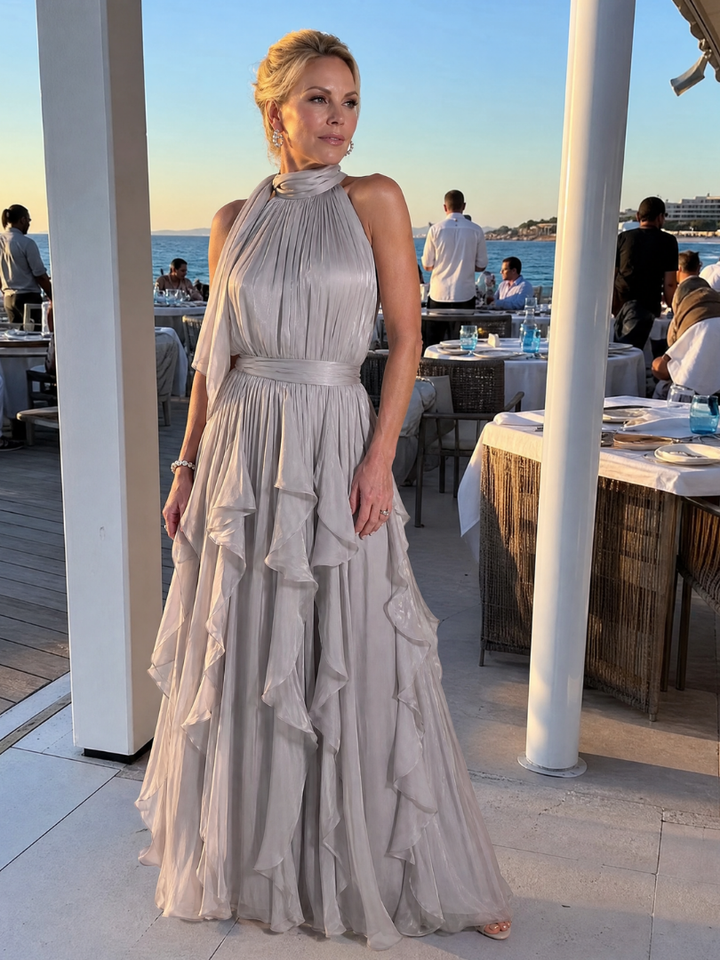 Melisande | Robe Maxi à Encolure Halter avec Volants