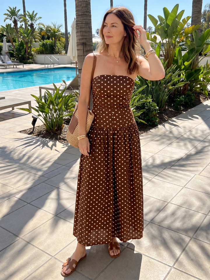Auvelle | Robe Midi Sans Bretelles à Motif Pois