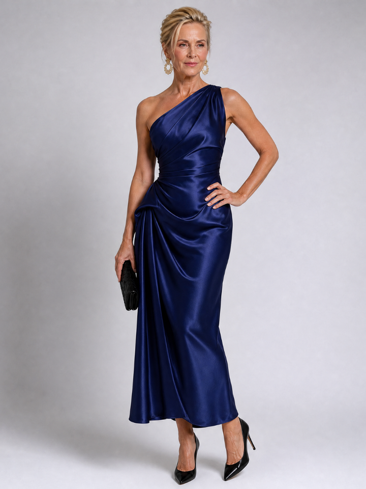 Zeima | Robe Midi Drapée Satinée à Une Épaule