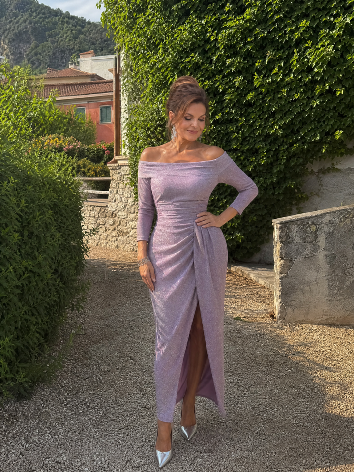 Tindra | Robe Midi Fendue à Épaules Dénudées