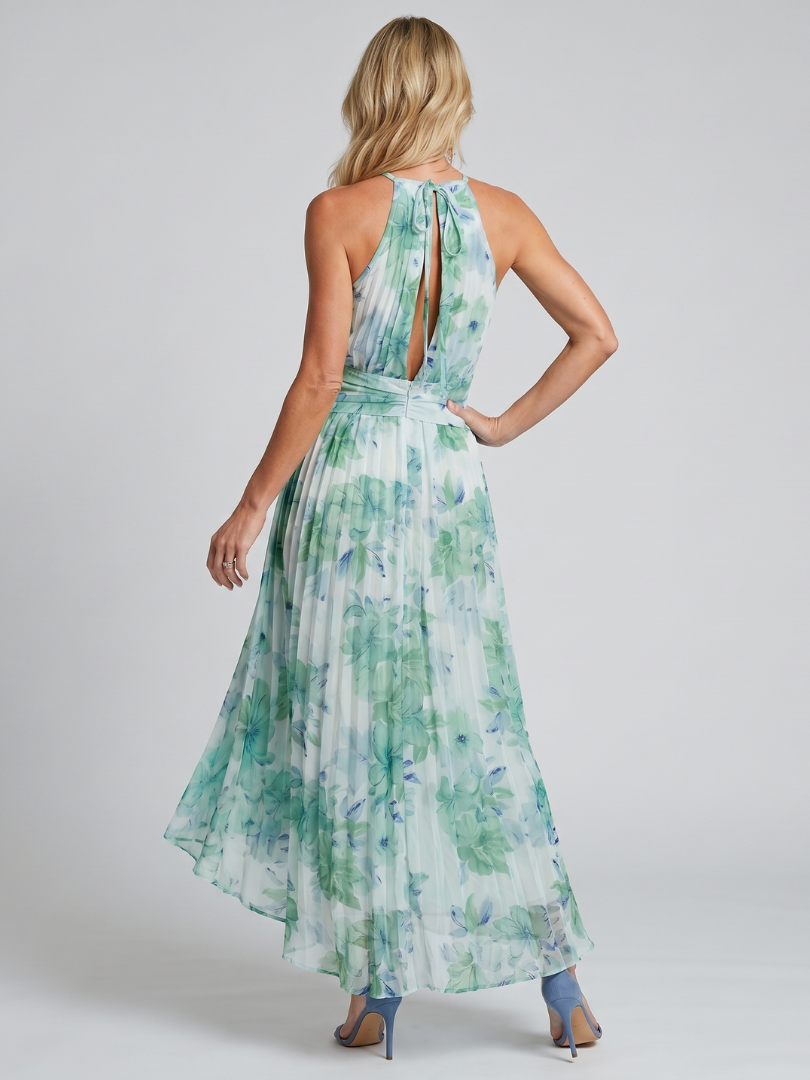 Portia | Robe Midi à Bretelles Plissée avec Motif Floral Doux