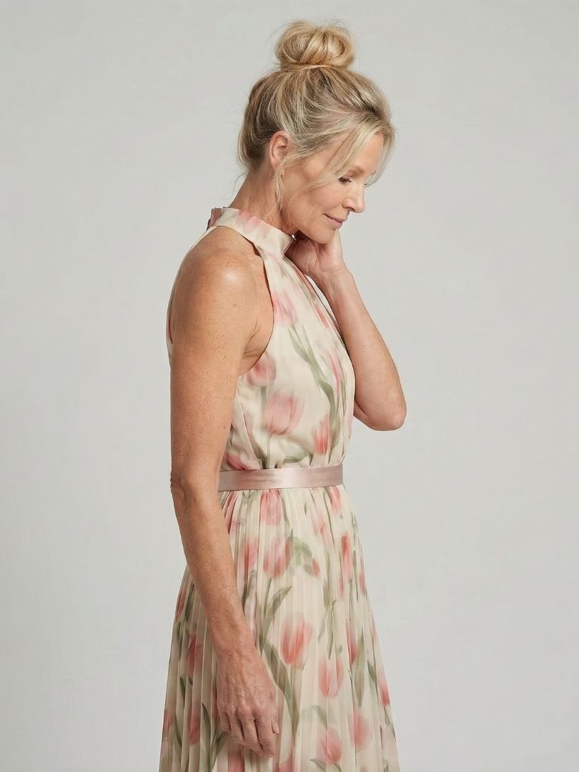 Aurelle | Robe Midi Fleurie à Encolure Halter