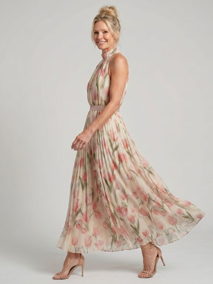 Aurelle | Robe Midi Fleurie à Encolure Halter