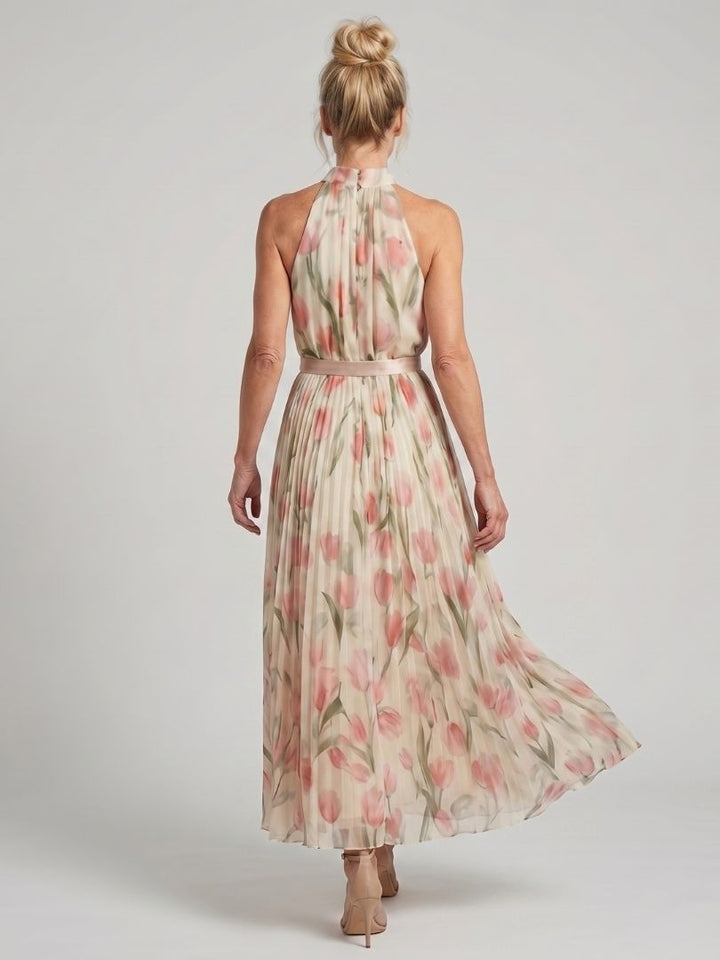 Aurelle | Robe Midi Fleurie à Encolure Halter