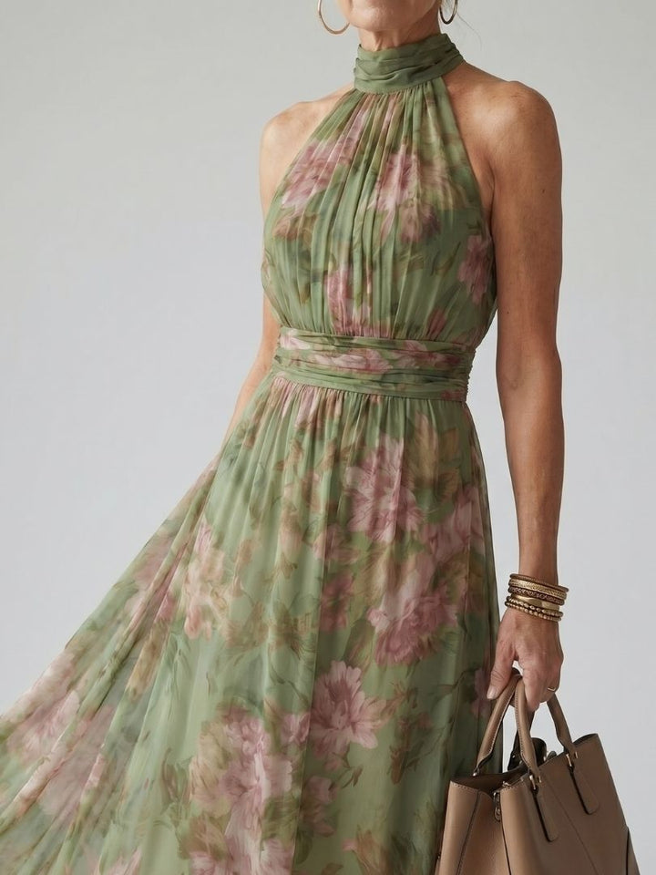 Mireille | Robe Midi à Dos Nu Froncée
