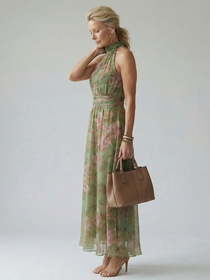 Mireille | Robe Midi à Dos Nu Froncée