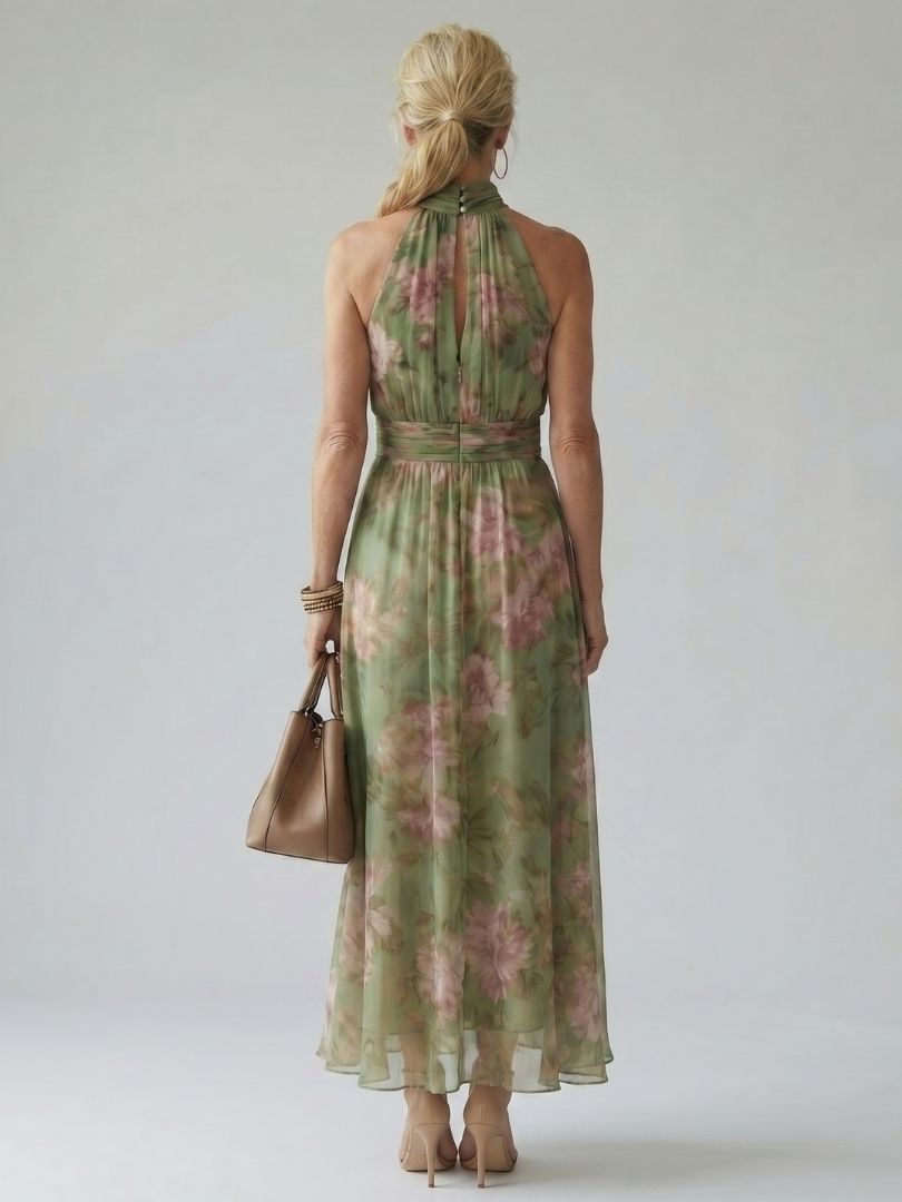Mireille | Robe Midi à Dos Nu Froncée