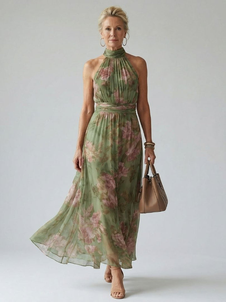 Mireille | Robe Midi à Dos Nu Froncée